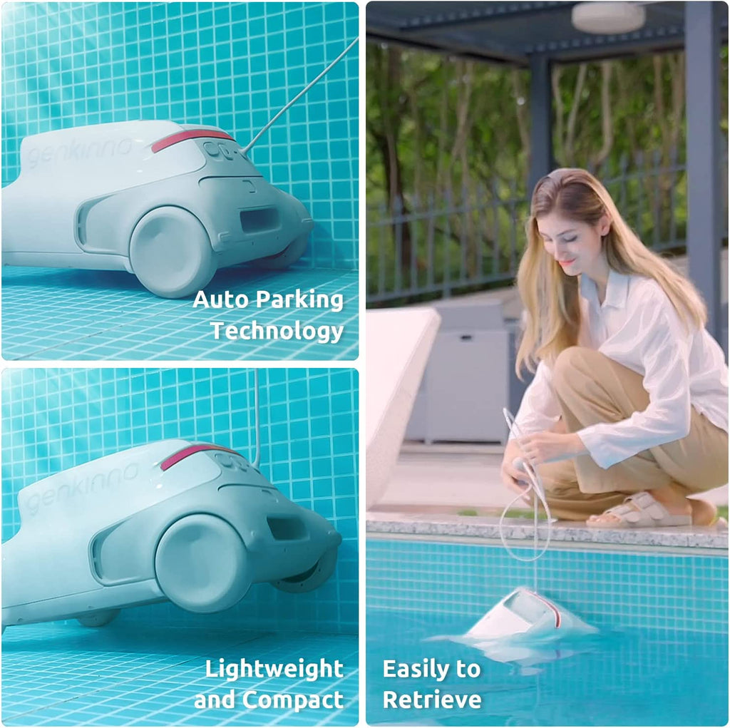 Genkinno P1 Cordless Automatic Robotic Pool Cleaner with Remote Controller for Above/In-Ground Flat Pools up to 1614 sq. ft.