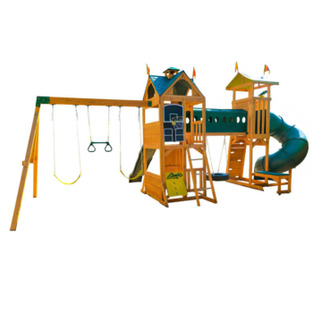 KidKraft Mockingbird View Wooden Swing Set / Playset with Tower, Hoop, Tunnel, and Tire Swing