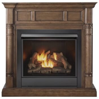 Duluth Forge Full Size Dual Fuel Ventless Gas Fireplace With Mantel – 32,000 BTU, Remote Control, Walnut Finish – Model# FDI32R-M-WN