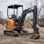 MX-17 1.7 ton mini excavator standing on gravel at an open landscaping site