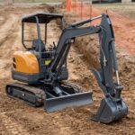 MX-25 2.5 ton mini excavator on churned earth at a utility trenching site